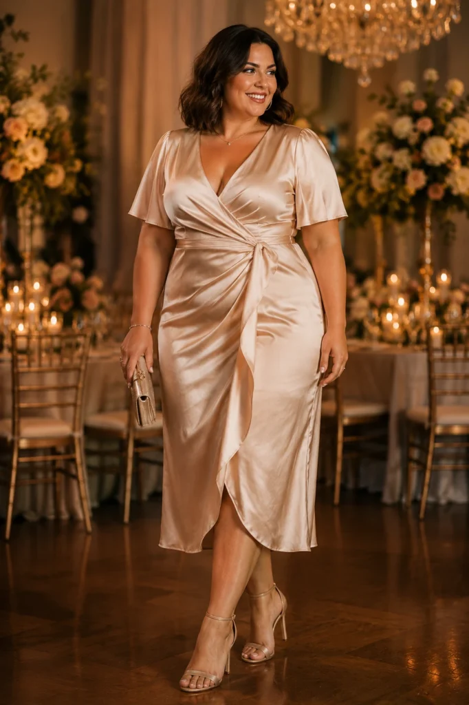 Satin Midi Dress With a Defined Waist