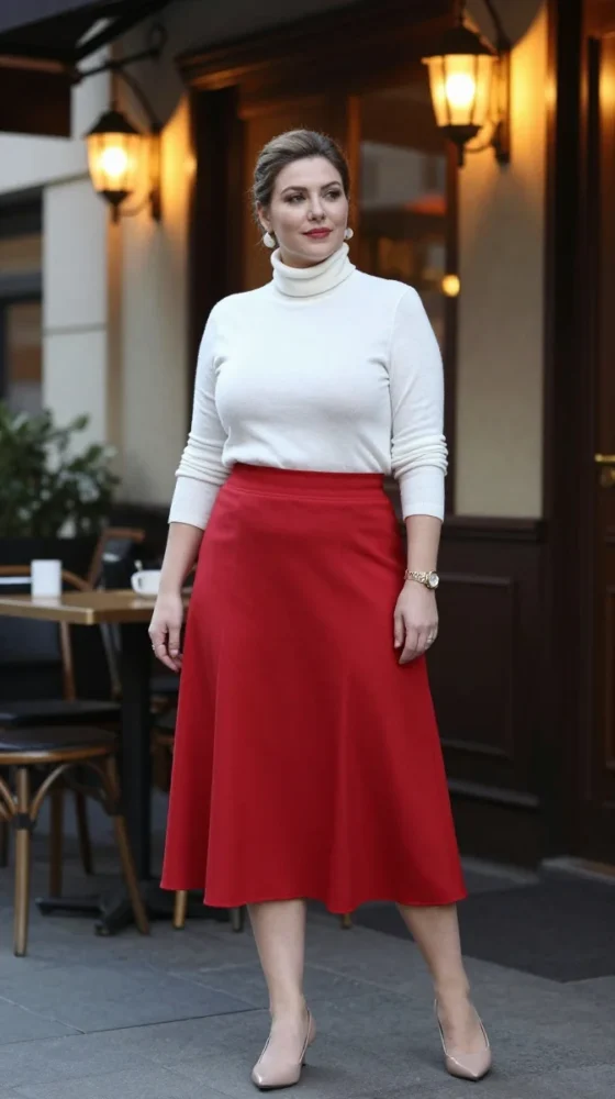 Lightweight Turtleneck and Midi Skirt