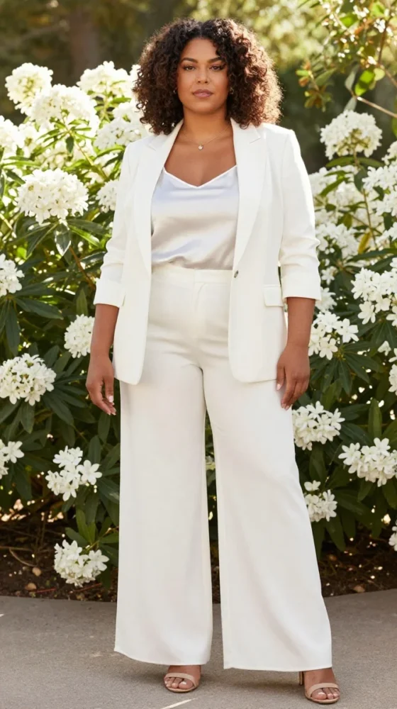 White Wide-Leg Pants and Silk Cami