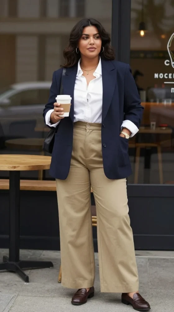 Navy Blazer and Khaki Trousers