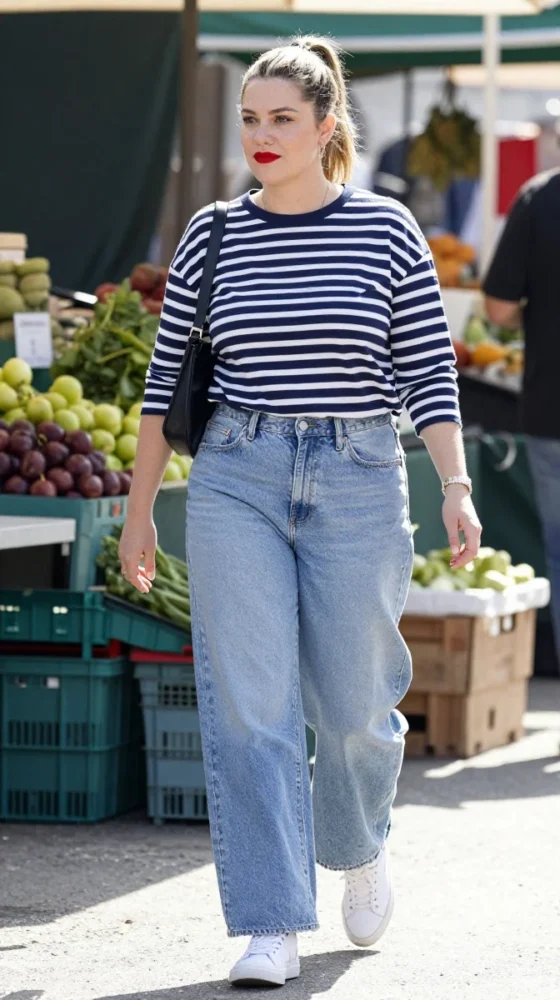 Striped Breton Top and Wide-Leg Jeans
