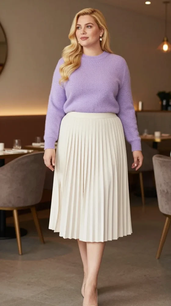  Pastel Sweater and Pleated Skirt