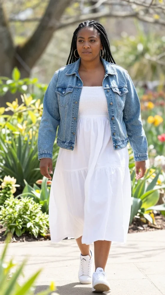  Denim Jacket and White Dress