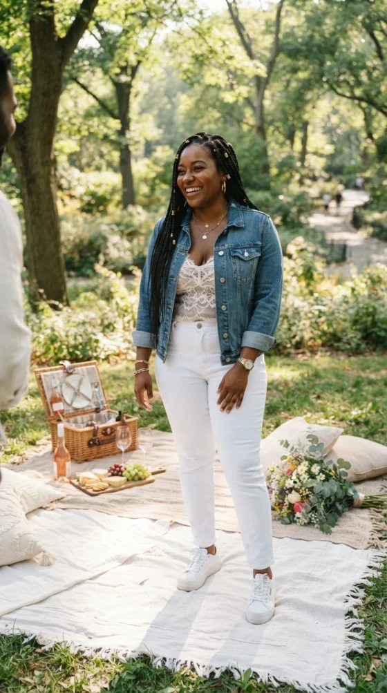 White Denim and Lace Top