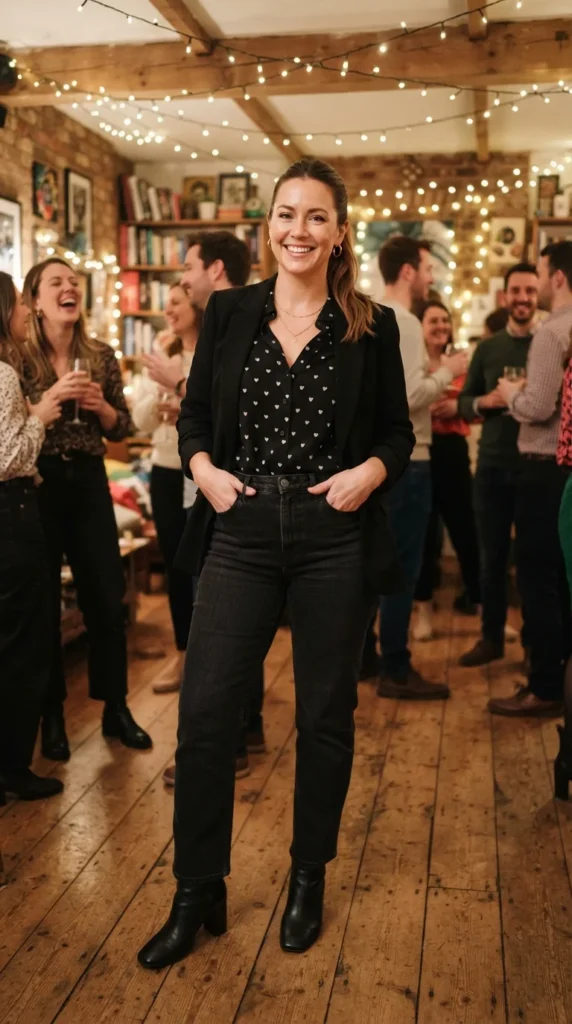 High-Rise Jeans + Heart-Print Blouse