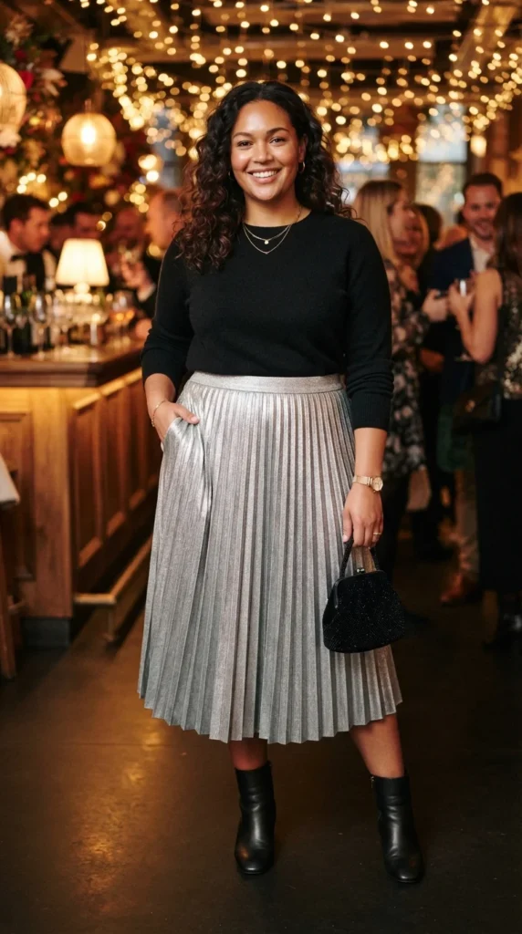 Metallic Pleated Skirt & Sweater