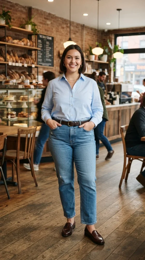 Modern Preppy Straight Jeans + Button-Up