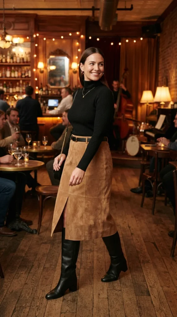Suede Midi Skirt & Turtleneck