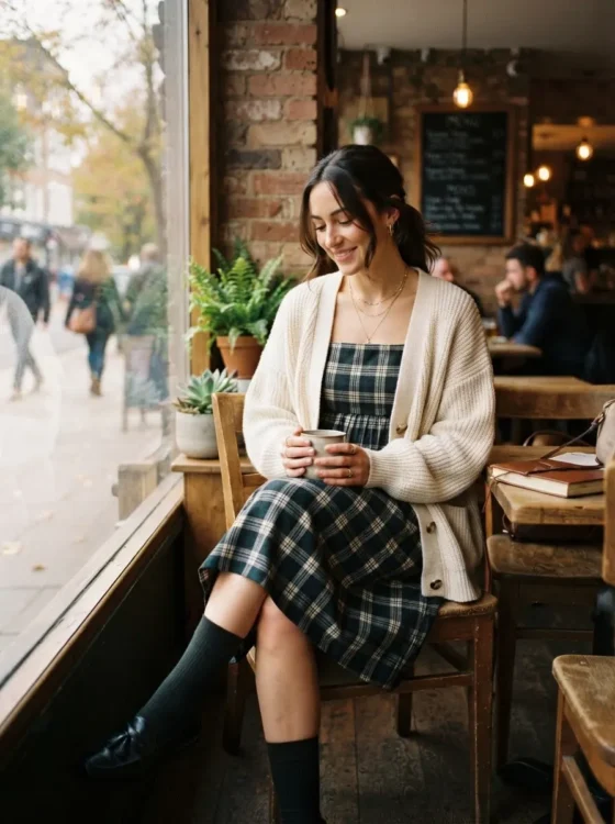Sweater vest coquette outfit with pleated skirt for fall workday