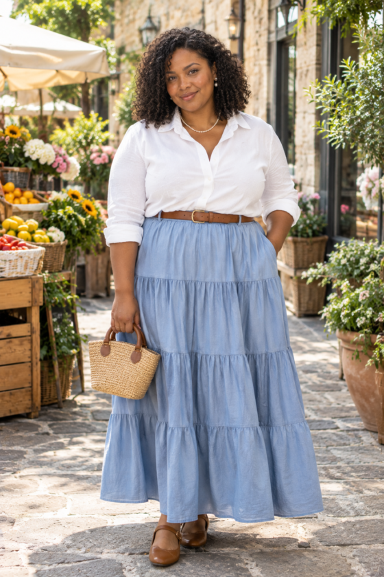 White Blouse + Romantic Maxi Skirt