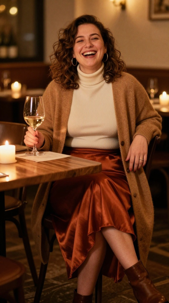 Satin Midi Skirt + Fitted Turtleneck