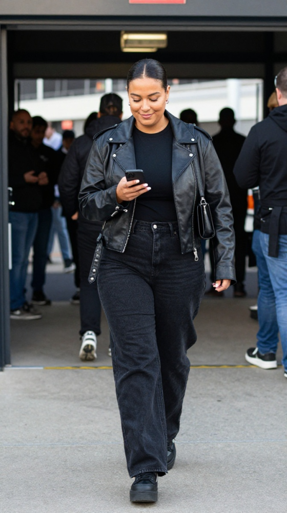 Black Wide-Leg Denim + Team Tee