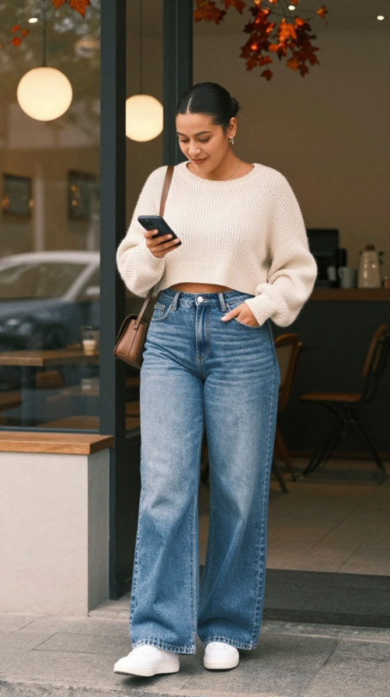 Wide-Leg Denim + Cropped Sweater