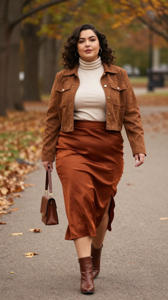 Earthy Midi Skirt + Fitted Knit