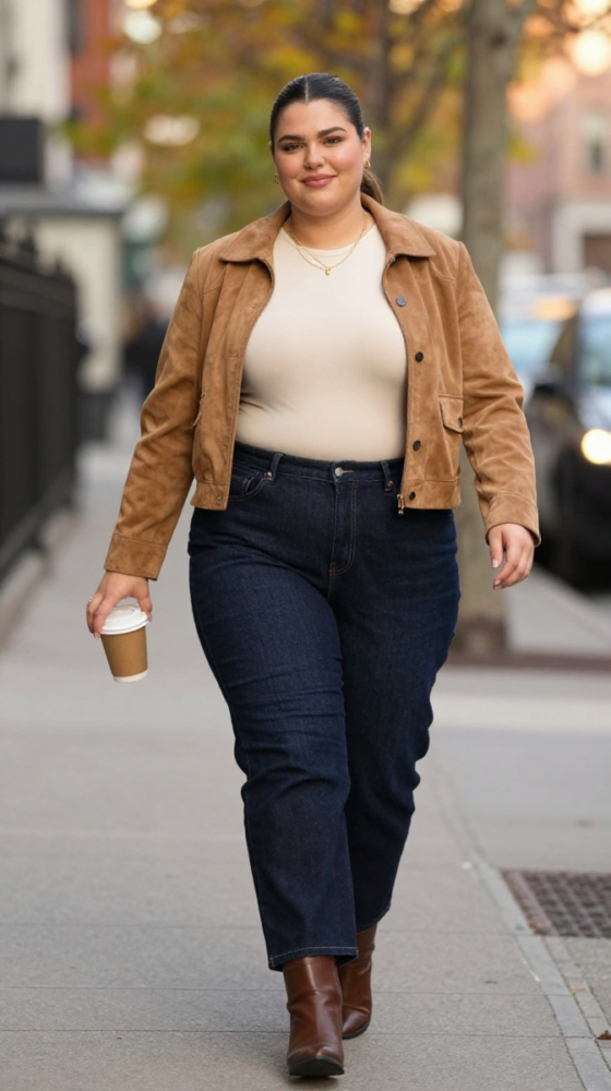 Straight-Leg Denim + Suede Jacket
