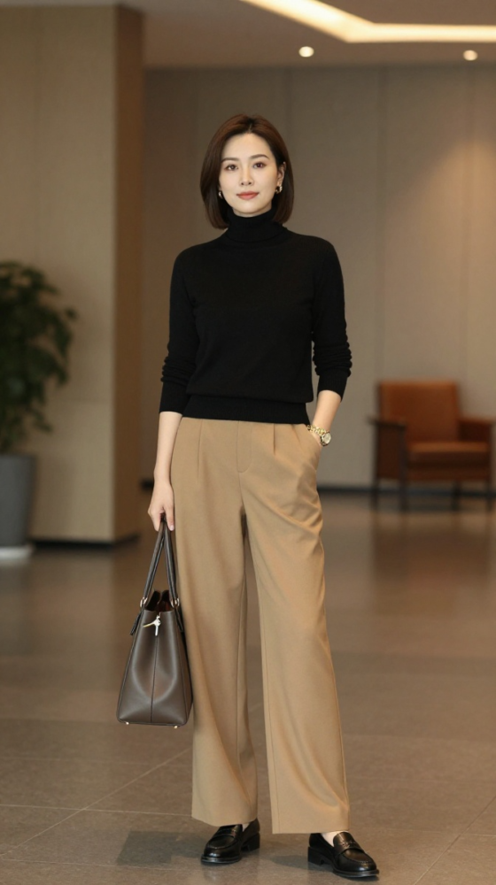 Turtleneck and Wide-Leg Pants