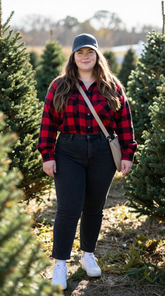Flannel and High-Waisted Jeans