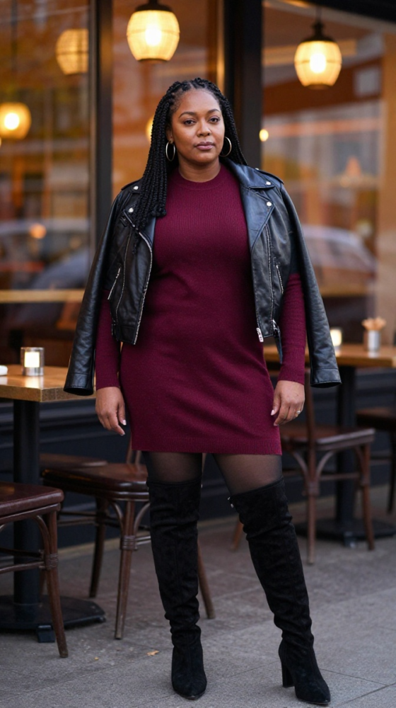 Sweater Dress and Tall Boots