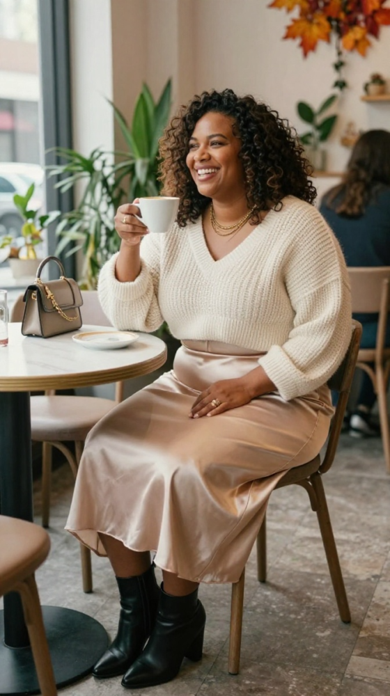 Slip Skirt + Chunky Sweater + Boots
