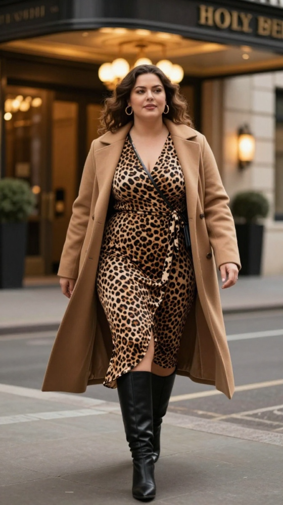 Cheetah Midi Dress + Tall Boots