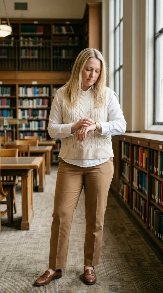 Cable-Knit Vest + Button Down + Trousers