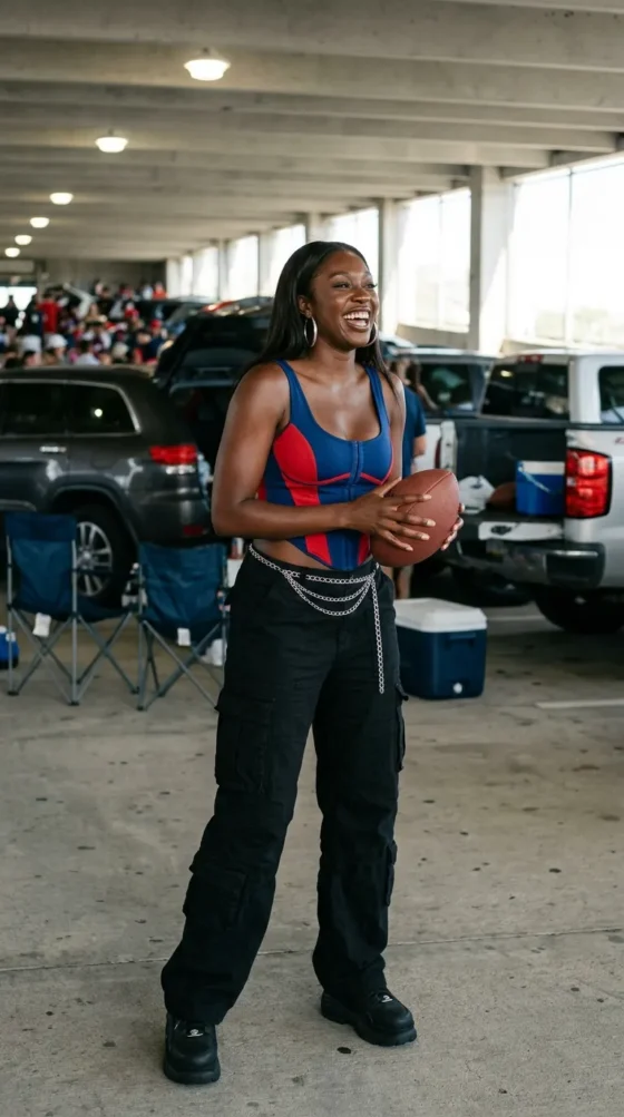 Corset Top + Cargo Pants + Platform Sneakers