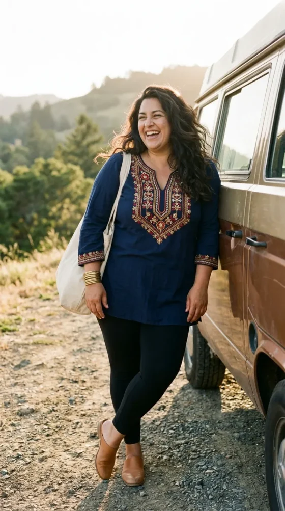 Embroidered Tunic + Leggings + Mules