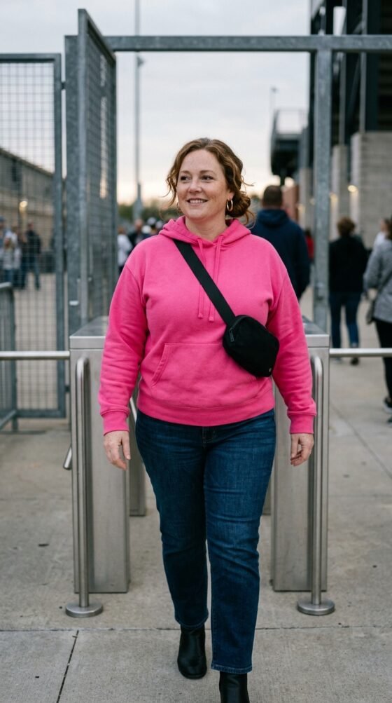 Hot Pink Hoodie and Straight Jeans