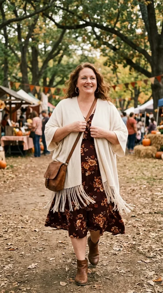 Kimono Cardigan + Midi Dress + Ankle Boots