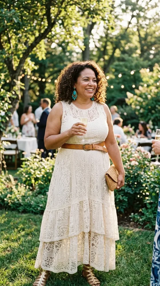 Lace Maxi Dress + Belt + Gladiator Sandals