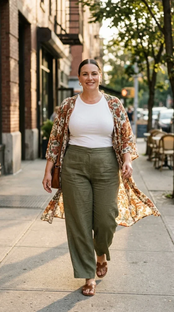 Linen Pants & Tank with Kimono