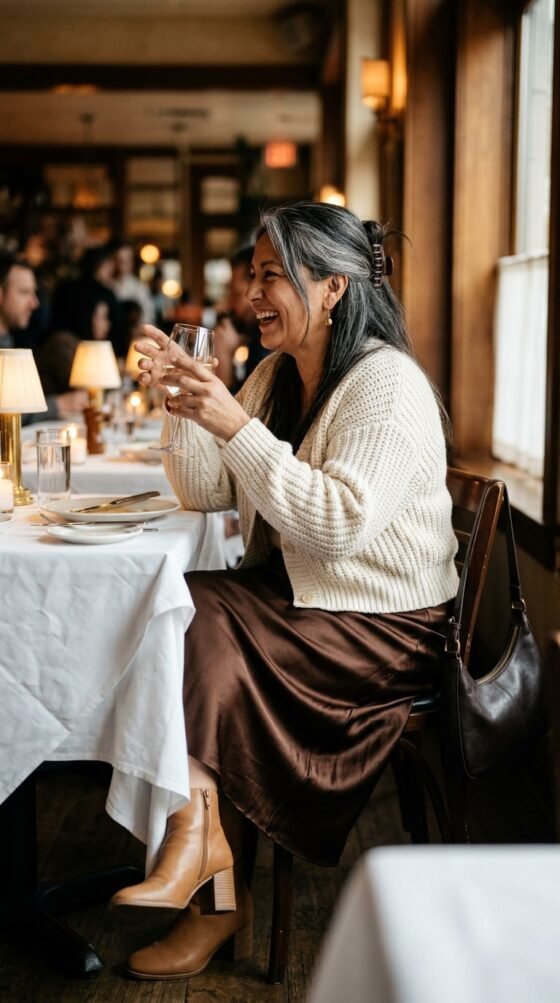 Midi Slip Skirt and a Chunky Cardigan