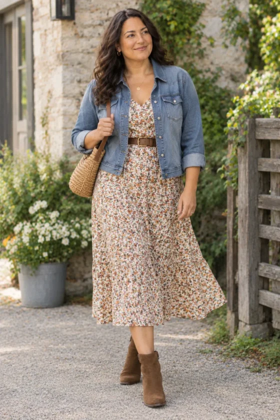 Mix a Floral Midi Dress With Suede Boots