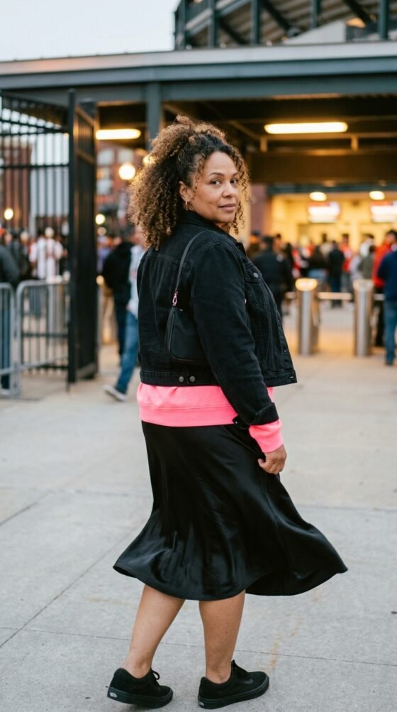 Neon Pink Sweatshirt and Midi Skirt