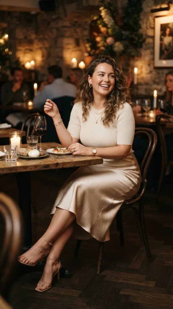 Satin Midi Skirt & Knit Top