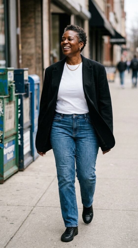 Straight-Leg Jeans and a Relaxed Blazer