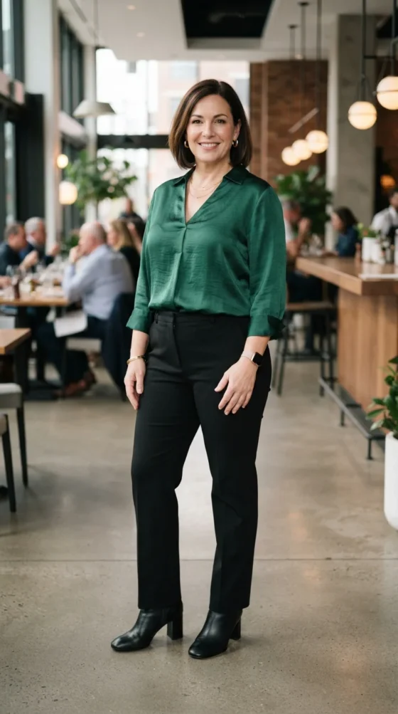 Straight Leg Pants & Silky Blouse