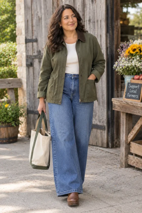 Style a Barn Jacket With Wide-Leg Denim
