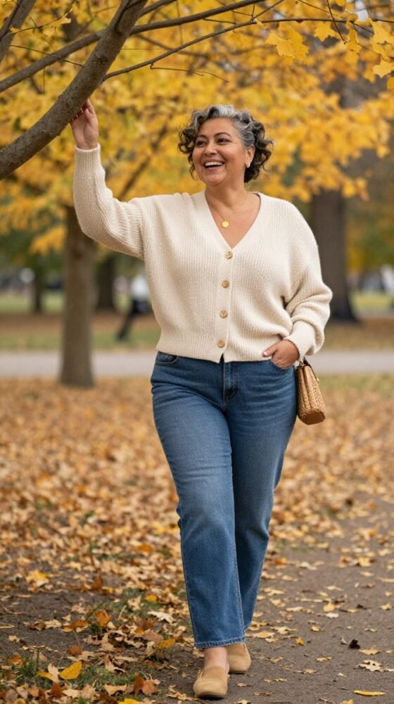 The Buttoned Cardigan and Straight Jeans
