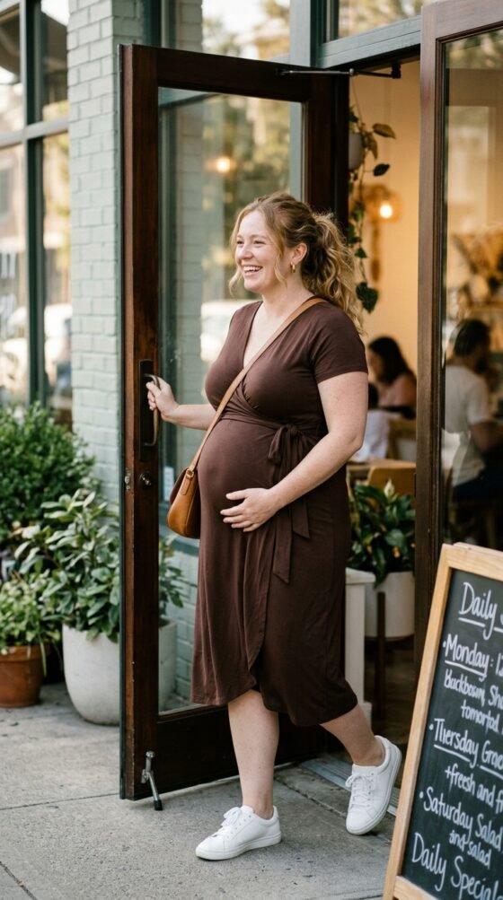 The Everyday Wrap Dress and Sneakers
