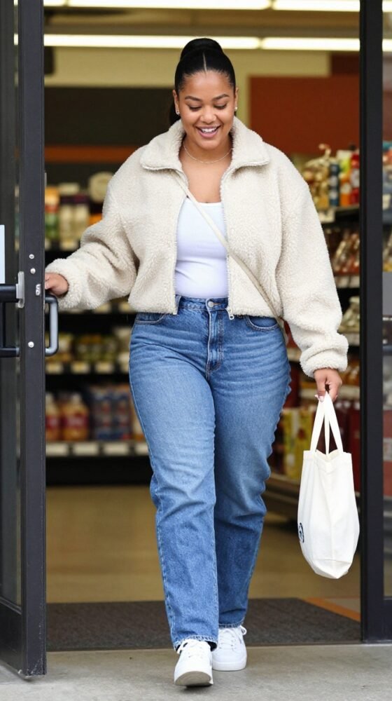 The Fleece Jacket and Straight Jeans