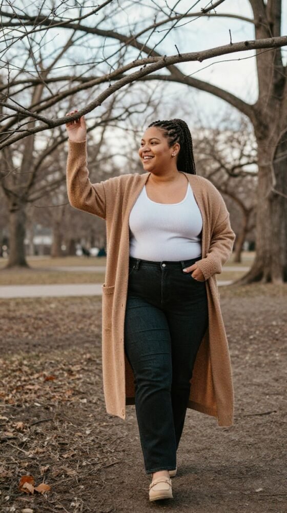 The Longline Cardigan and Straight Jeans
