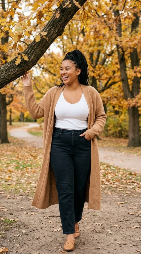 The Longline Cardigan and Straight Jeans