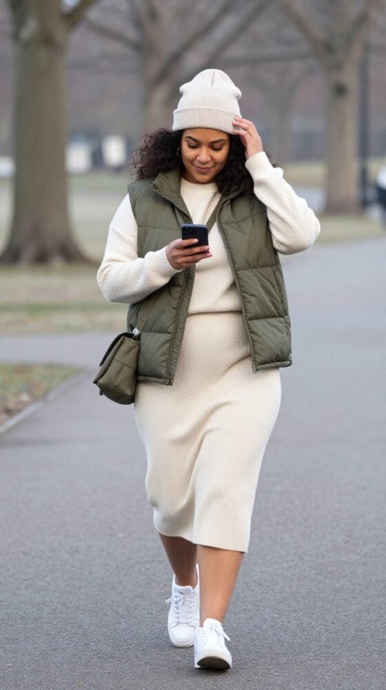 The Puffer Vest and Knit Set