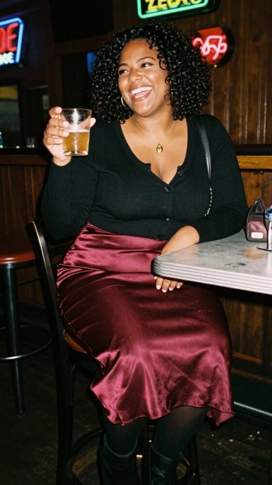 The Satin Midi Skirt and Cropped Cardigan