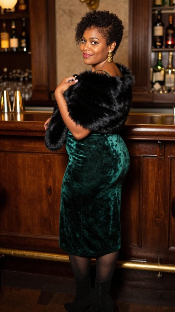 The Velvet Midi Dress and Faux Fur Stole