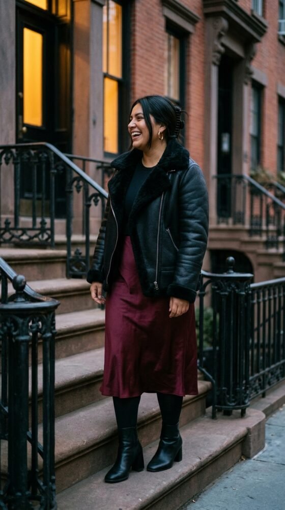 The West Village Shearling and Satin Skirt