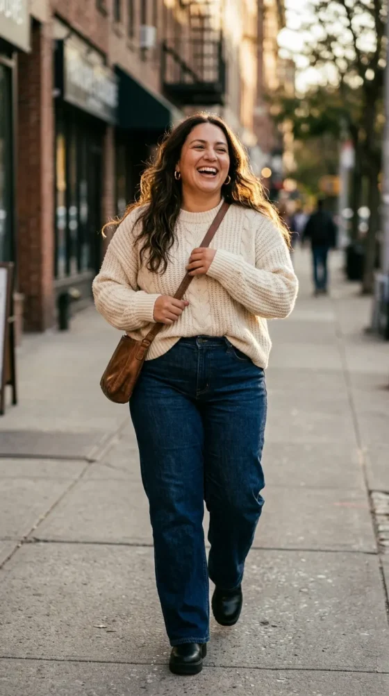 Wide Leg Denim + Chunky Sweater + Platform Boots