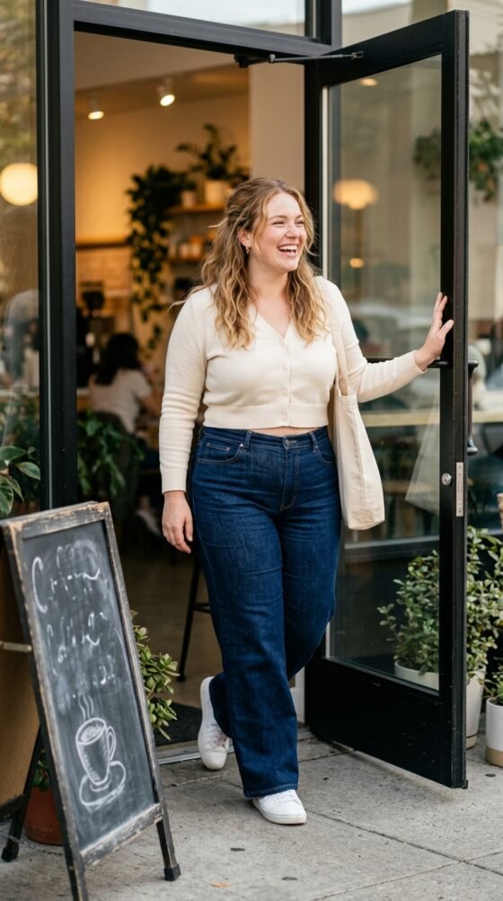 Wide-Leg Jeans and a Cropped Cardigan